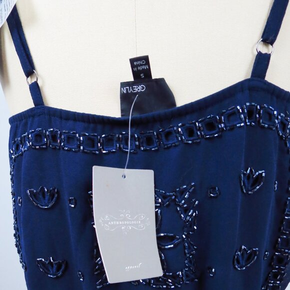 NWT Greylin Gatsby Navy Blue Crepe Beaded Slip Camisole Dress Anthropologie S - Picture 13 of 16